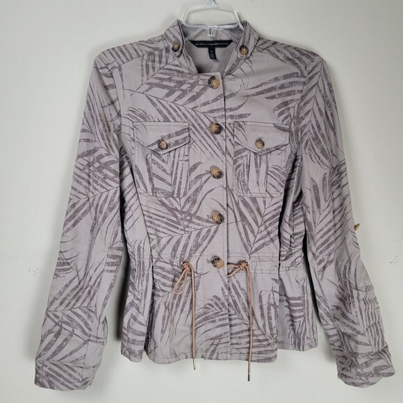 White House Black Market Palm Print Utility Jacket Women's Belted Safari - Picture 3 of 8